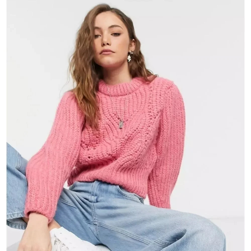 TOPSHOP detail sleeve sweather in Rose